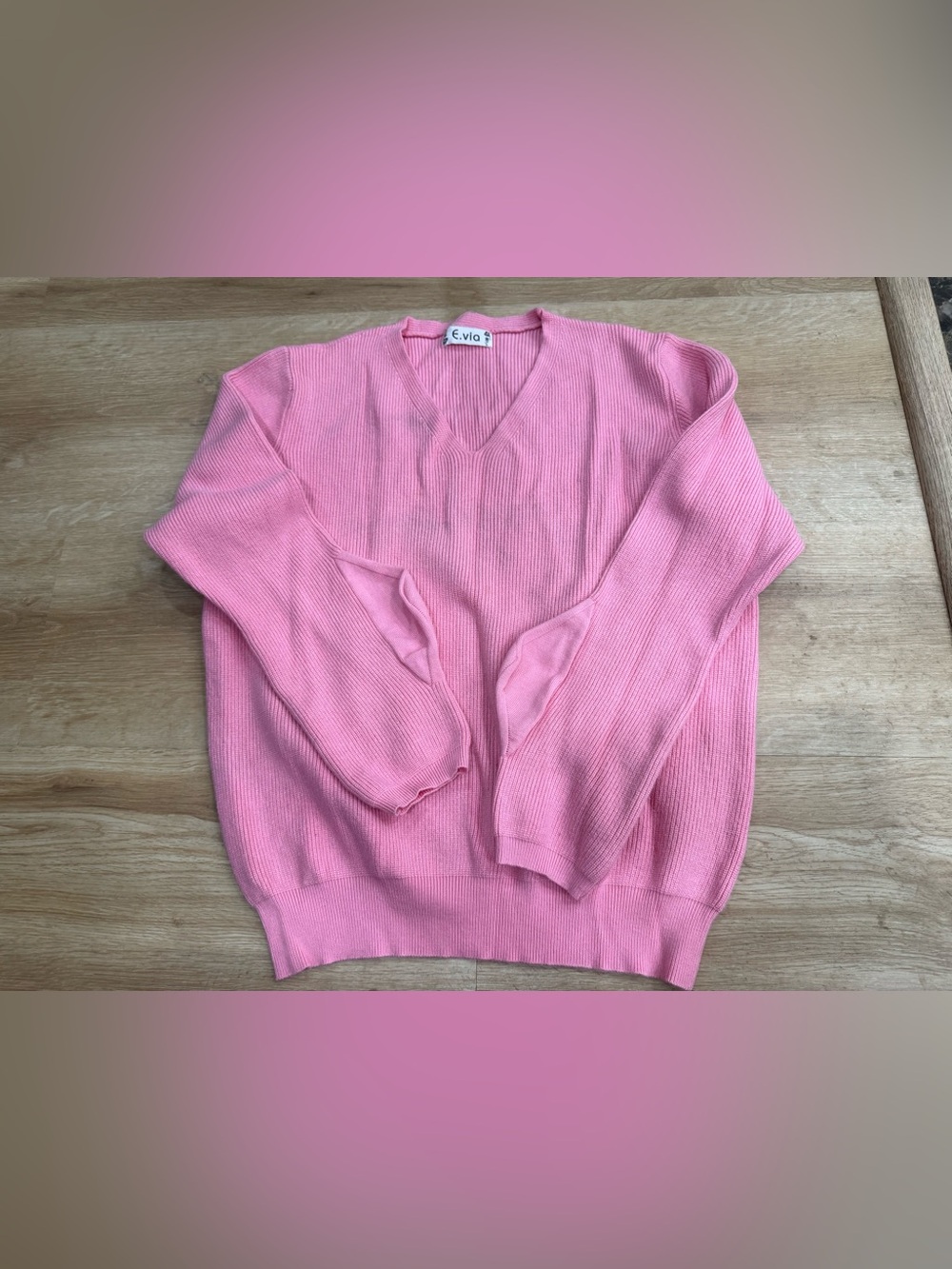 Pink V-Neck Ribbed Women's Sweater